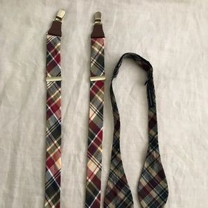 Lot of two. Plaid suspenders and plaid bow tie.